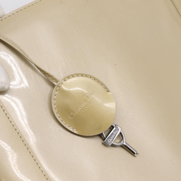Christian Dior Maris Pearl Hand Bag Patent 2way Beige Silver Auth ep15732