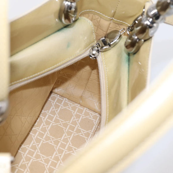 Christian Dior Maris Pearl Hand Bag Patent 2way Beige Silver Auth ep15732