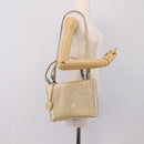 Christian Dior Maris Pearl Hand Bag Patent 2way Beige Silver Auth ep15732-26