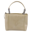 Christian Dior Maris Pearl Hand Bag Patent 2way Beige Silver Auth ep15732-2