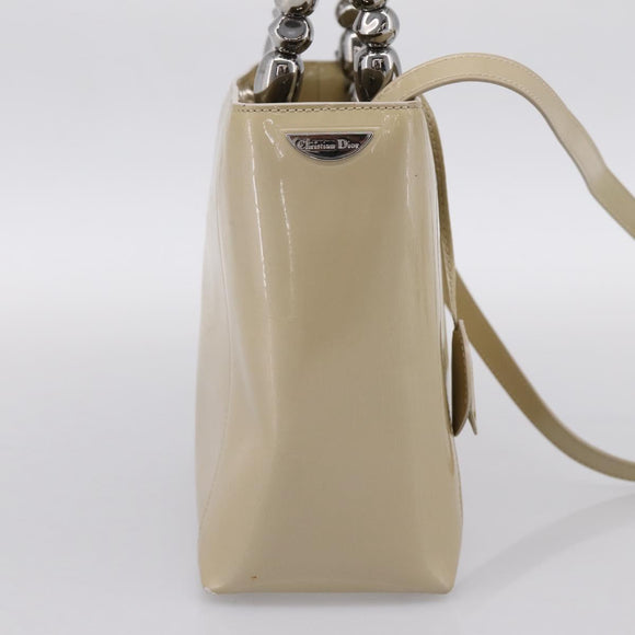 Christian Dior Maris Pearl Hand Bag Patent 2way Beige Silver Auth ep15732
