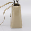 Christian Dior Maris Pearl Hand Bag Patent 2way Beige Silver Auth ep15732-4