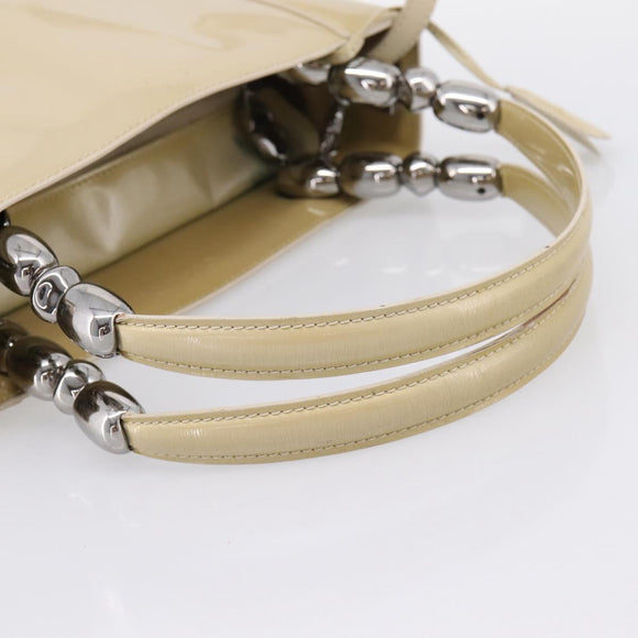 Christian Dior Maris Pearl Hand Bag Patent 2way Beige Silver Auth ep15732