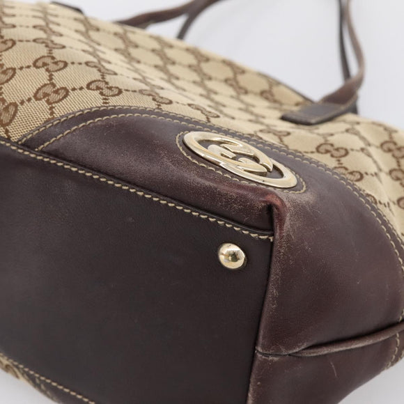 GUCCI GG Canvas Tote Bag Beige Gold Tone 169946 Auth ep15744