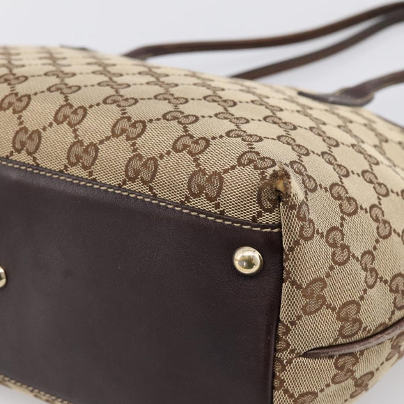 GUCCI GG Canvas Tote Bag Beige Gold Tone 169946 Auth ep15744