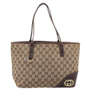 GUCCI GG Canvas Tote Bag Beige Gold Tone 169946 Auth ep15744-13