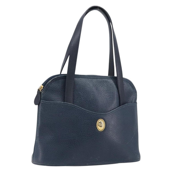 Christian Dior Hand Bag Leather Navy Gold Tone Auth ep15745