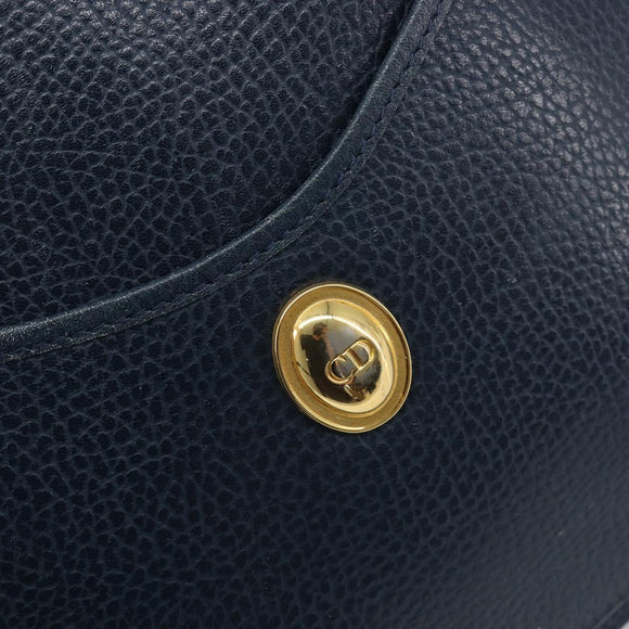 Christian Dior Hand Bag Leather Navy Gold Tone Auth ep15745