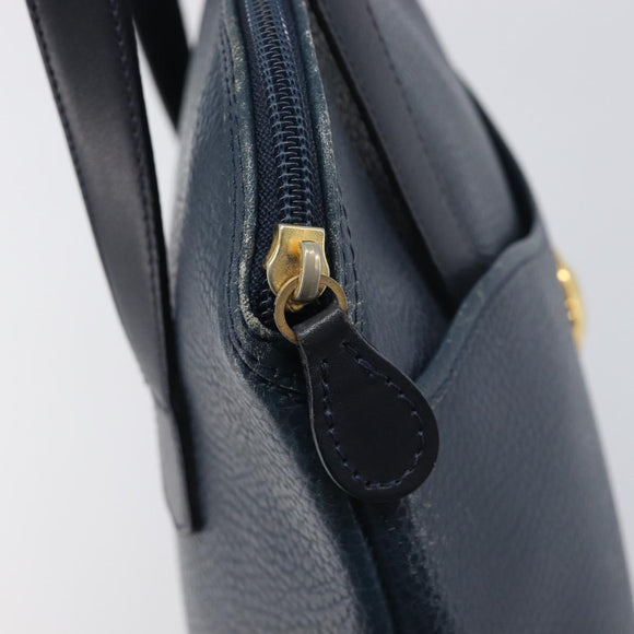 Christian Dior Hand Bag Leather Navy Gold Tone Auth ep15745