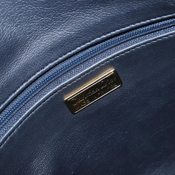 Christian Dior Hand Bag Leather Navy Gold Tone Auth ep15745
