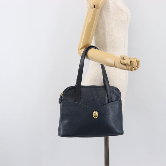 Christian Dior Hand Bag Leather Navy Gold Tone Auth ep15745