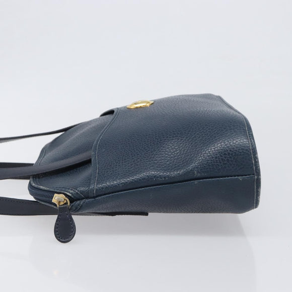 Christian Dior Hand Bag Leather Navy Gold Tone Auth ep15745