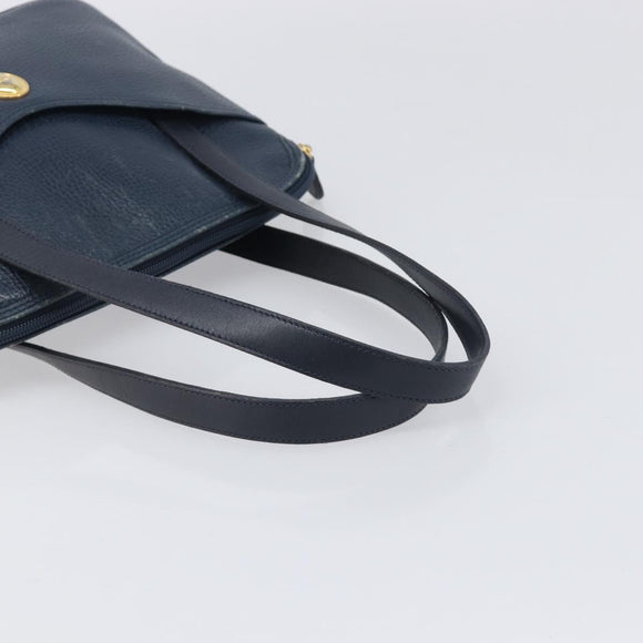 Christian Dior Hand Bag Leather Navy Gold Tone Auth ep15745