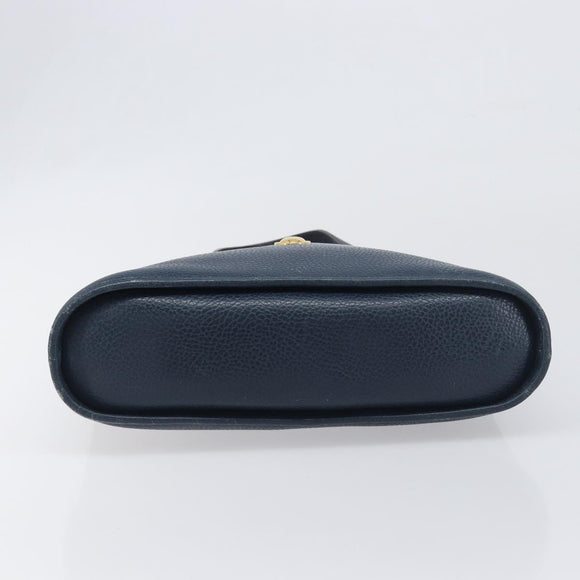 Christian Dior Hand Bag Leather Navy Gold Tone Auth ep15745