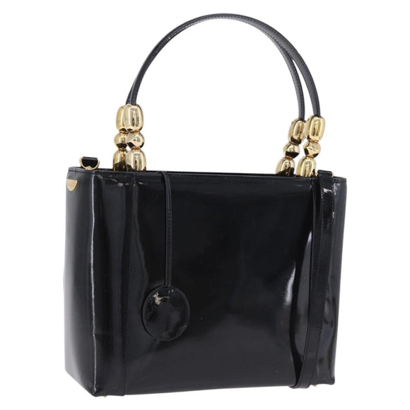 Christian Dior Maris Pearl Hand Bag Patent 2way Black Gold Tone Auth ep15753A