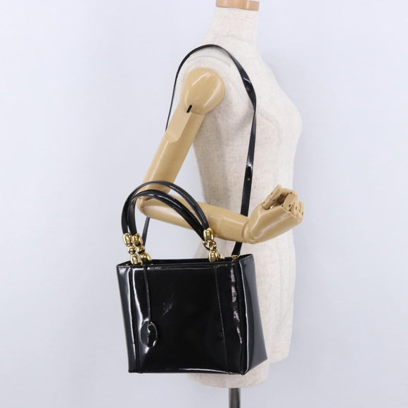 Christian Dior Maris Pearl Hand Bag Patent 2way Black Gold Tone Auth ep15753A