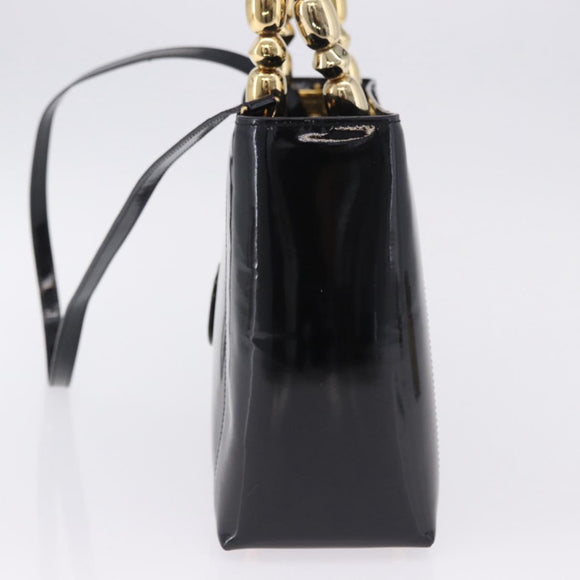 Christian Dior Maris Pearl Hand Bag Patent 2way Black Gold Tone Auth ep15753A