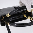 Christian Dior Maris Pearl Hand Bag Patent 2way Black Gold Tone Auth ep15753A-6
