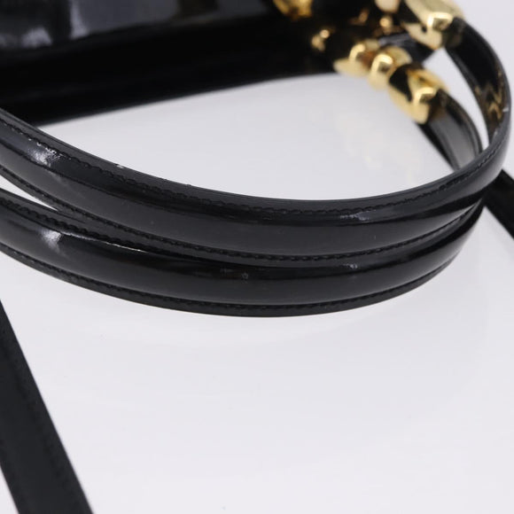 Christian Dior Maris Pearl Hand Bag Patent 2way Black Gold Tone Auth ep15753A