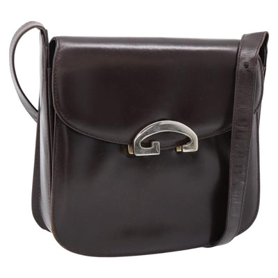 GUCCI Shoulder Bag Leather Brown Gold Tone Auth ep15755