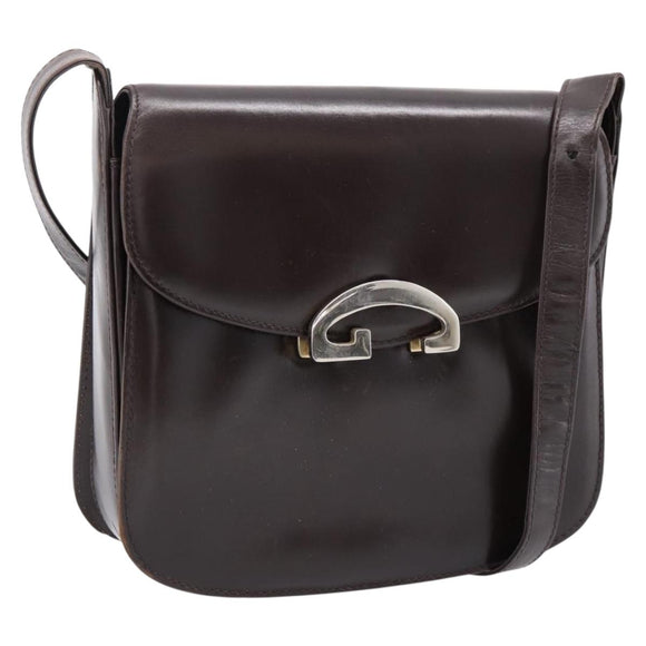 GUCCI Shoulder Bag Leather Brown Gold Tone Auth ep15755