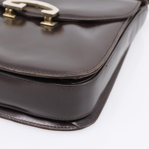 GUCCI Shoulder Bag Leather Brown Gold Tone Auth ep15755