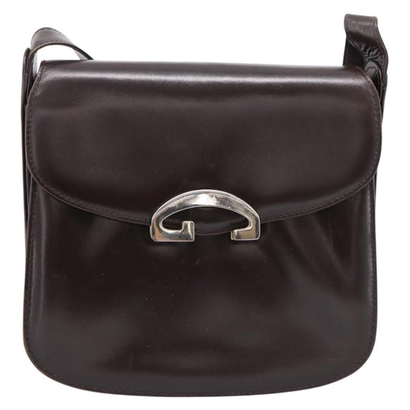 GUCCI Shoulder Bag Leather Brown Gold Tone Auth ep15755