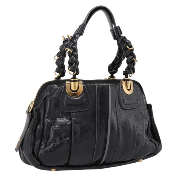 Chloe Hand Bag Leather Black Gold Tone Auth ep15756A