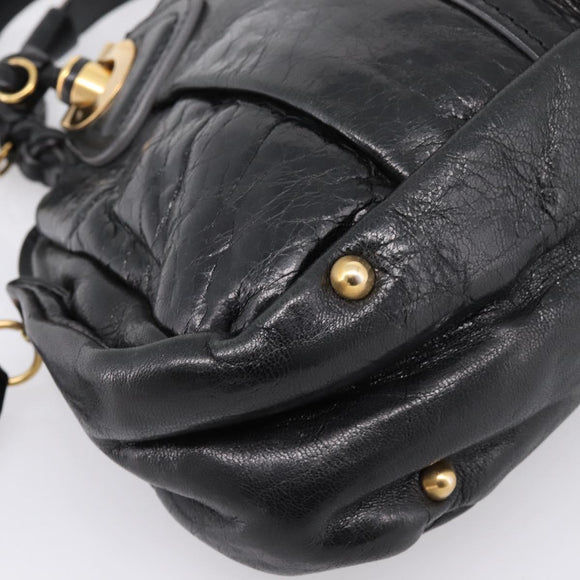 Chloe Hand Bag Leather Black Gold Tone Auth ep15756A