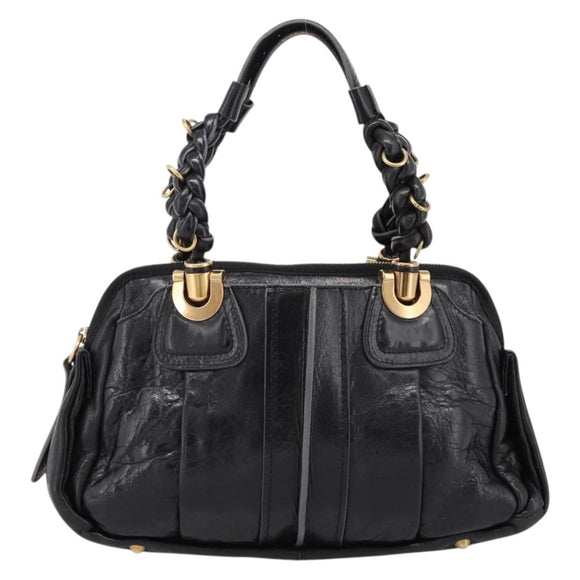 Chloe Hand Bag Leather Black Gold Tone Auth ep15756A