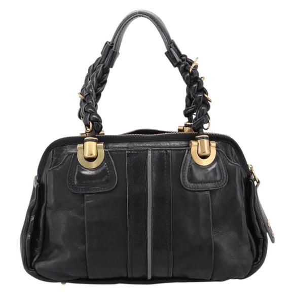 Chloe Hand Bag Leather Black Gold Tone Auth ep15756A