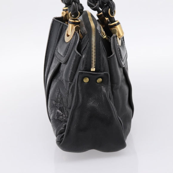 Chloe Hand Bag Leather Black Gold Tone Auth ep15756A