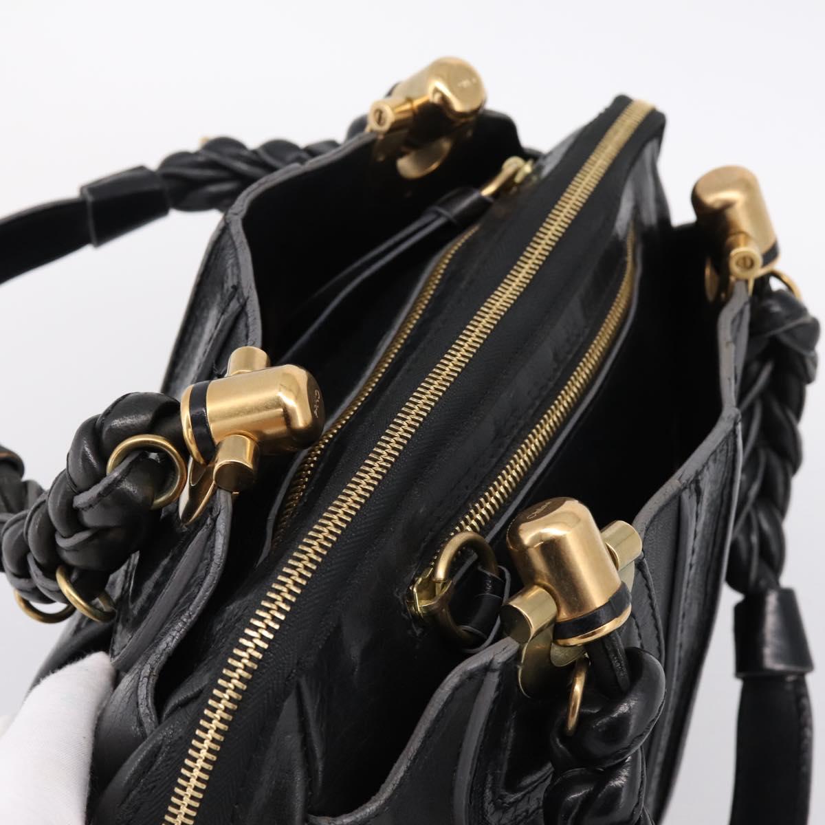 Chloe Hand Bag Leather Black Gold Tone Auth ep15756A | Brand