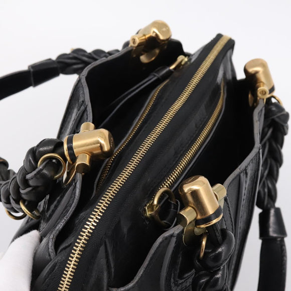 Chloe Hand Bag Leather Black Gold Tone Auth ep15756A