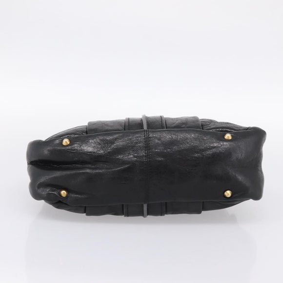 Chloe Hand Bag Leather Black Gold Tone Auth ep15756A