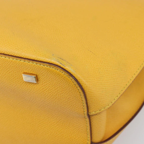 CELINE Tote Bag Leather Yellow Gold Tone Auth ep15757