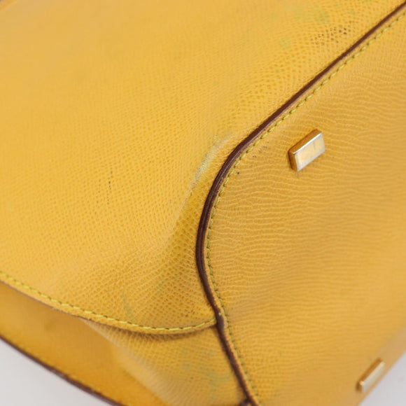 CELINE Tote Bag Leather Yellow Gold Tone Auth ep15757