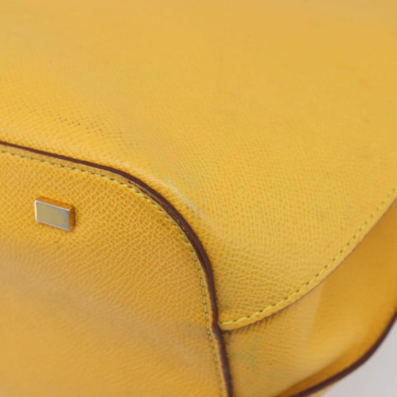 CELINE Tote Bag Leather Yellow Gold Tone Auth ep15757