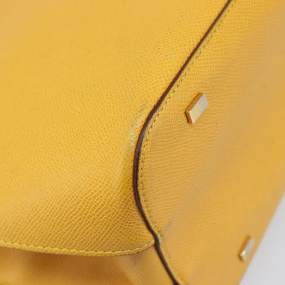 CELINE Tote Bag Leather Yellow Gold Tone Auth ep15757