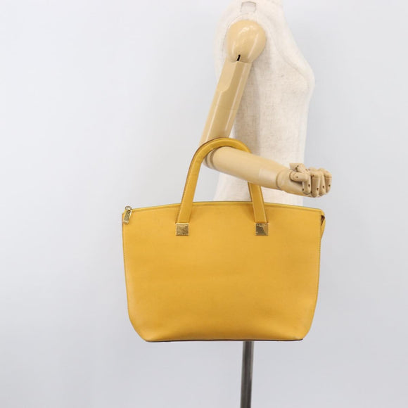 CELINE Tote Bag Leather Yellow Gold Tone Auth ep15757