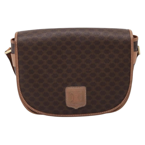 CELINE Macadam Shoulder Bag PVC Leather Brown Gold Tone Auth ep15762