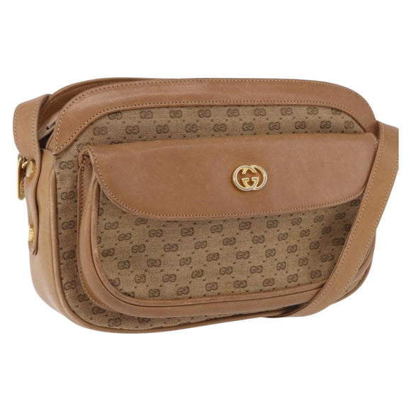 GUCCI Micro GG Canvas Shoulder Bag Beige Gold Tone Auth ep15764