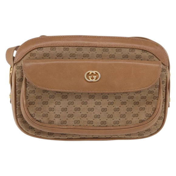 GUCCI Micro GG Canvas Shoulder Bag Beige Gold Tone Auth ep15764