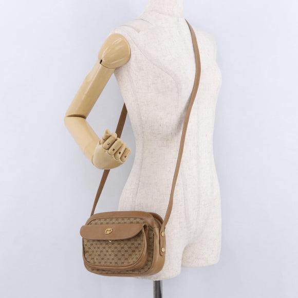 GUCCI Micro GG Canvas Shoulder Bag Beige Gold Tone Auth ep15764