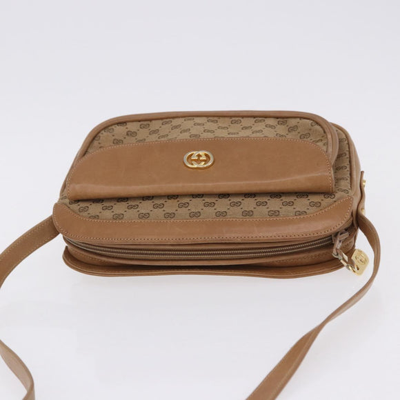 GUCCI Micro GG Canvas Shoulder Bag Beige Gold Tone Auth ep15764