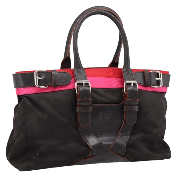 LOEWE Hand Bag Leather Black Silver Auth ep15767