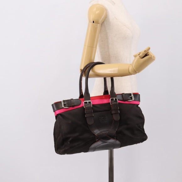 LOEWE Hand Bag Leather Black Silver Auth ep15767