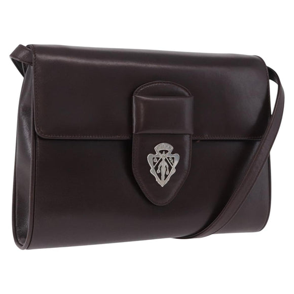 GUCCI Shoulder Bag Leather Brown Silver 004 01 0296 Auth ep15780