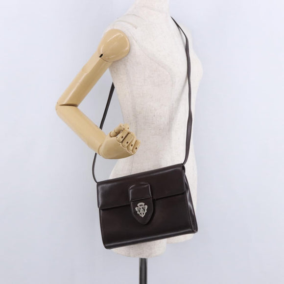 GUCCI Shoulder Bag Leather Brown Silver 004 01 0296 Auth ep15780