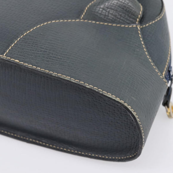 LOEWE Hand Bag Leather Navy Gold Tone Auth ep15784